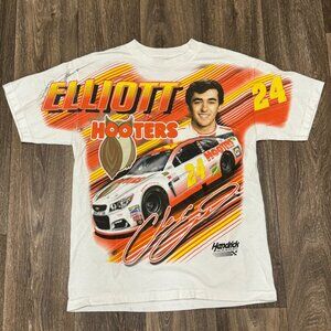 VTG NASCAR Chase Elliott Shirt Men’s M White AOP Hooters Chevy Racing Tee